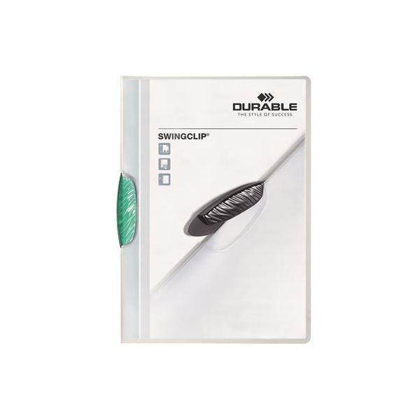 Rýchloviazač, s klipom, A4, DURABLE "Swingclip® 30", tmavozelená