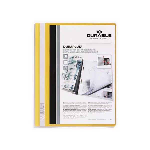 Rýchloviazač, A4, široký, priehľadné vrecko, DURABLE "DURAPLUS®", žltý