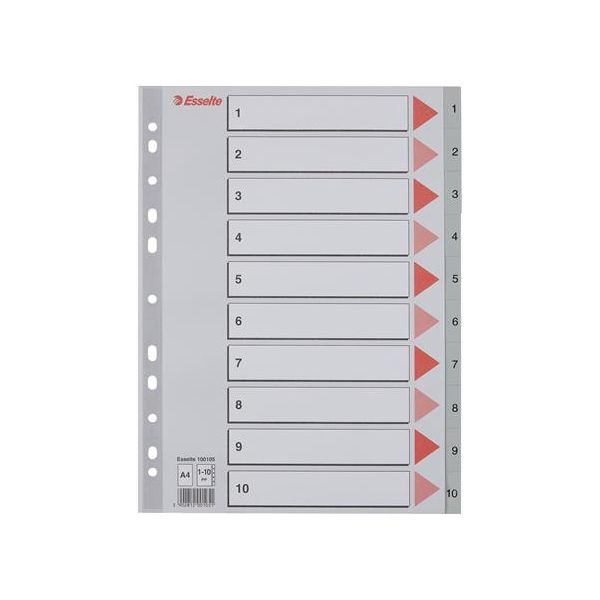 Register, plastový, A4, 1-10, ESSELTE, sivá