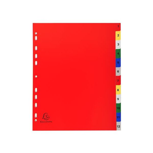 Register, plastový, A4+, 1-12, EXACOMPTA, farebný