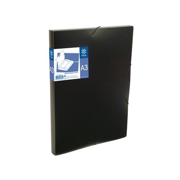 Doska s gumičkou, 30 mm, PP, A3, VIQUEL "Essentiel", čierna