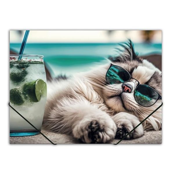 Doska s gumičkou, 15 mm, PP, A4, PANTA PLAST "Chillout cat"