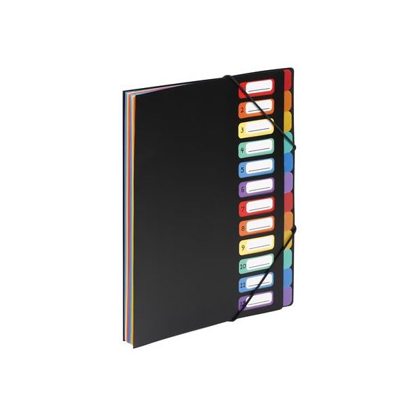 Doska na dokumenty, s gumičkou, 12 častí, VIQUEL "Rainbow Class", čierna