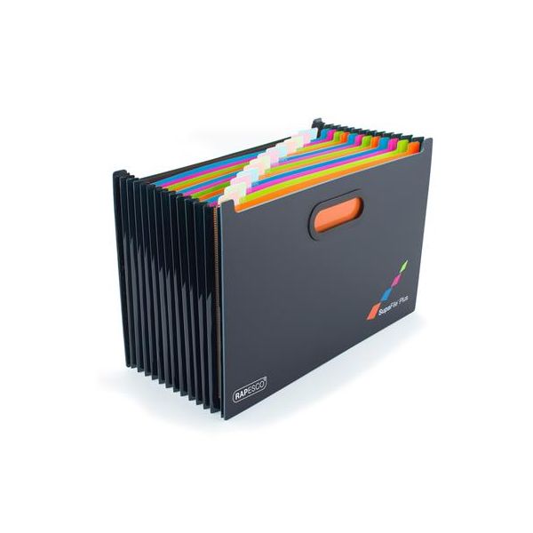 Harmonikový box na dokumenty, A4+, PP, 13 priehradiek, RAPESCO "SupaFile Plus", čierny