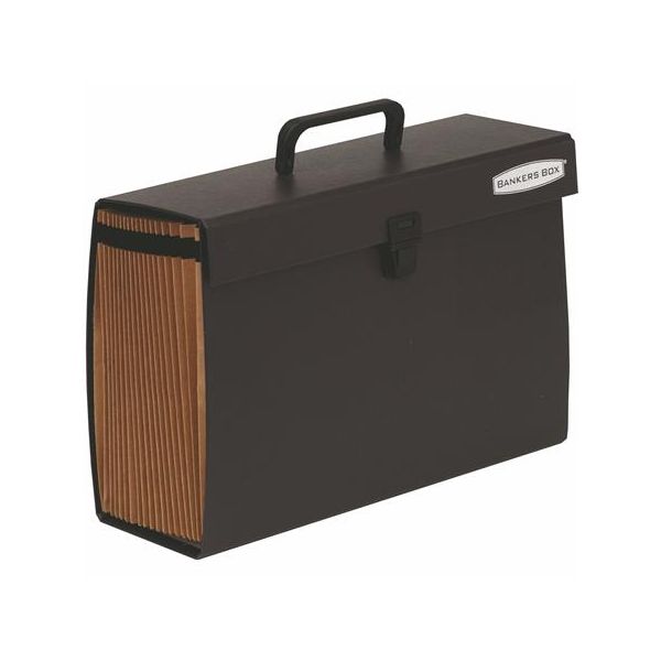 Aktovka s držadlom, kartónová, 19 priehradiek, FELLOWES "Bankers Box Handifile", čierna