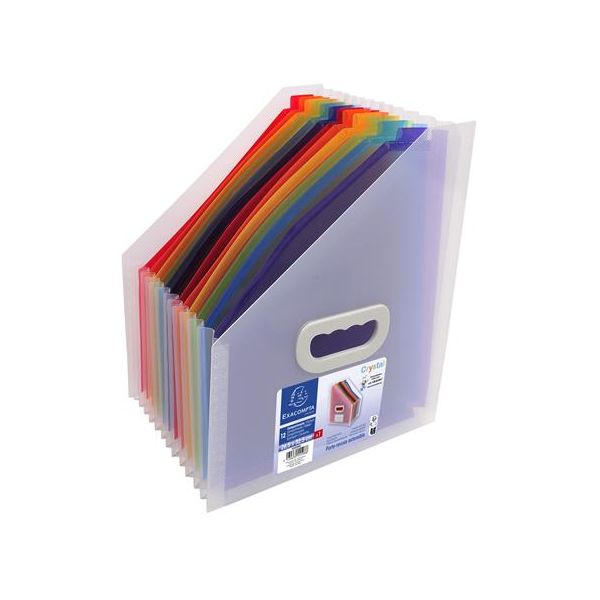 Harmonikový zakladač, 265x325 mm, PP, 12 priehradiek, EXACOMPTA, farebný