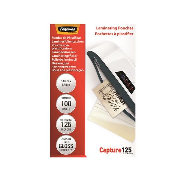 Laminovacia fólia za tepla, 125 mikr., 54x86 mm, lesklá, 100 ks, FELLOWES