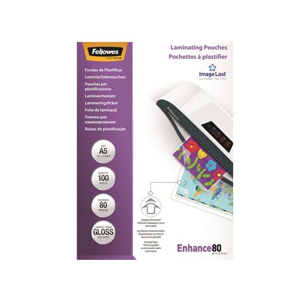 Laminovacia fólia za tepla, 80 mikr., A5, lesklá, 100 ks,  FELLOWES