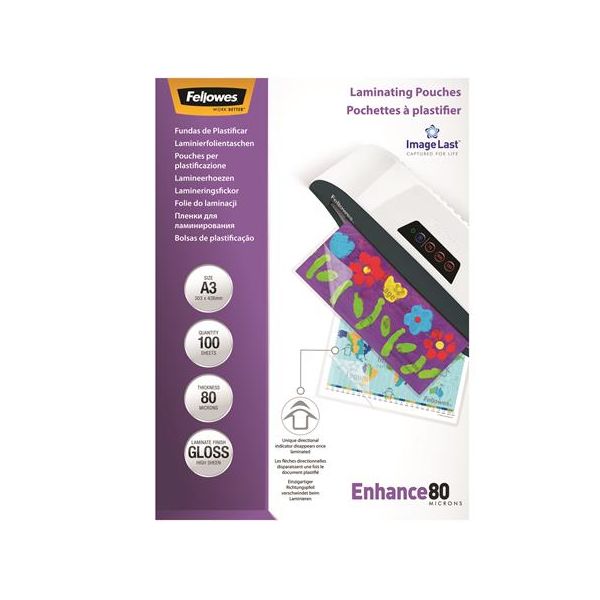 Laminovacia fólia, 80 mikr., A3, lesklá, 100 ks  FELLOWES