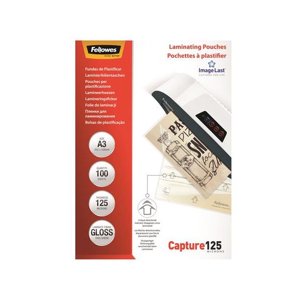 Laminovacia fólia, 125 mikr., A3, lesklá, 100 ks,  FELLOWES