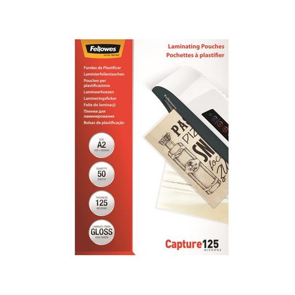 Laminovacia fólia, 125 mikr., A2, lesklá, 50 ks, FELLOWES