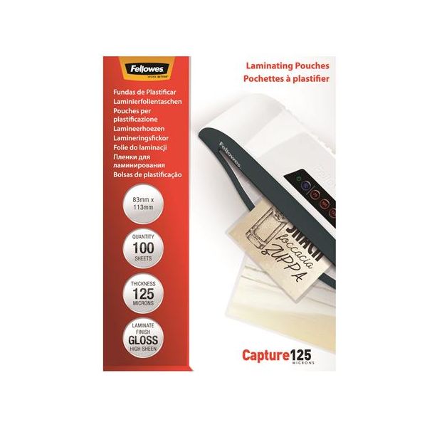 Laminovacia fólia, 125 mikr., 83x113 mm, lesklá, 100 ks, FELLOWES