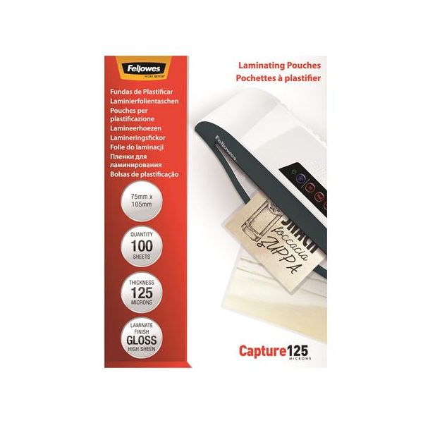 Laminovacia fólia, 125 mikr., 75x105 mm, lesklá, 100 ks,  FELLOWES