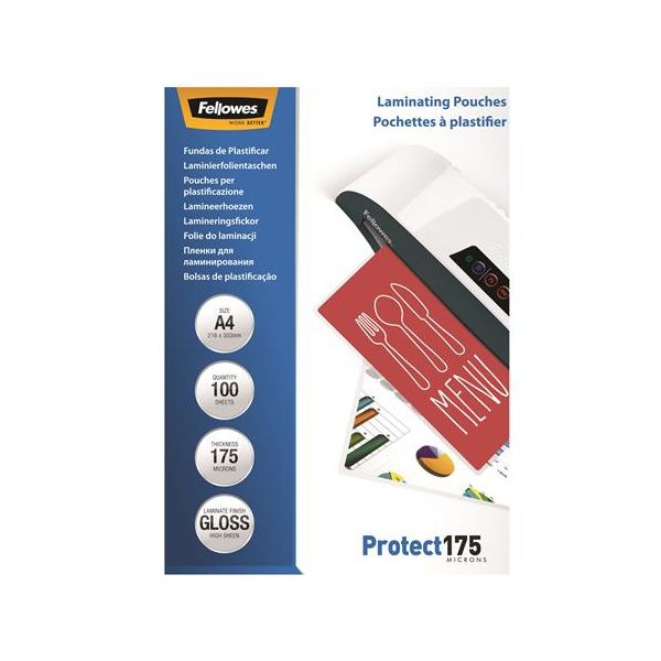 Laminovacia fólia, 175 mikr., A4, lesklá, 100 ks, FELLOWES
