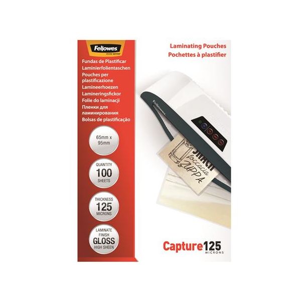 Laminovacia fólia, 125 mikr., 65x95 mm, lesklá, 100 ks, FELLOWES