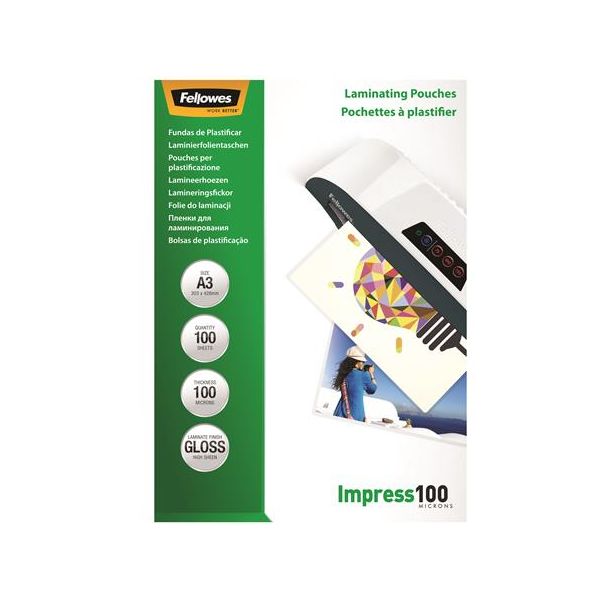 Laminovacia fólia, 100 mikr., A3, lesklá, 100 ks,  FELLOWES