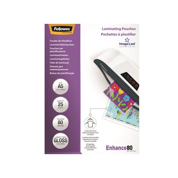 Laminovacia fólia, 80 mikr., A5, lesklá, 25 ks,  FELLOWES