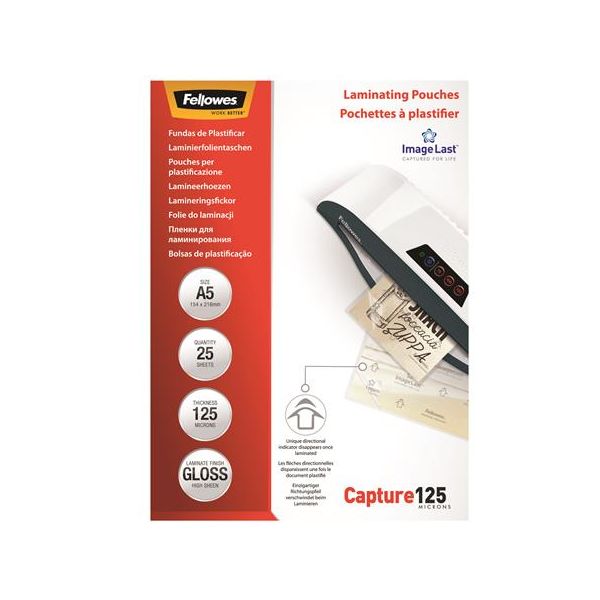 Laminovacia fólia, 125 mikr., A5, lesklá, 25 ks, FELLOWES