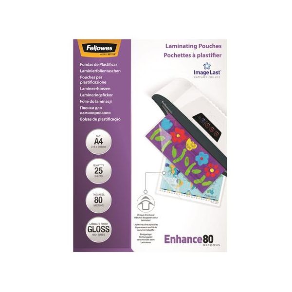 Laminovacia fólia, 80 mikr., A4, lesklá, 25 ks, FELLOWES