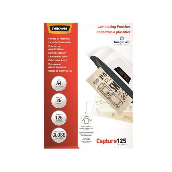 Laminovacia fólia, 125 mikr., A4, lesklá, 25 ks, FELLOWES