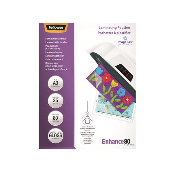 Laminovacia fólia, 80 mikr., A3, lesklá, 25 ks, FELLOWES