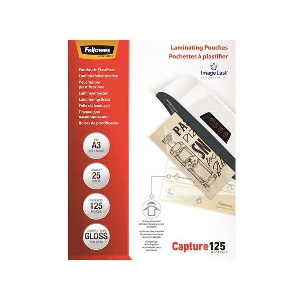 Laminovacia fólia, 125 mikr., A3, lesklá, 25 ks, FELLOWES