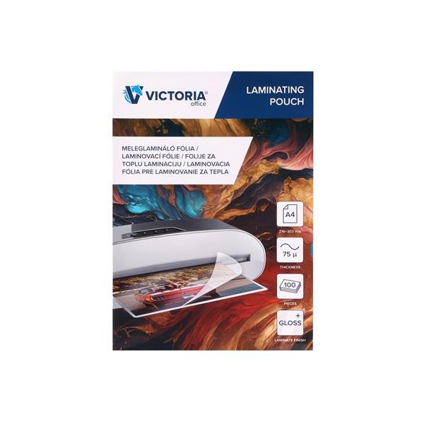 Laminovacia fólia, laminovateľná za tepla, 75 mikr., A4, lesklá, VICTORIA OFFICE