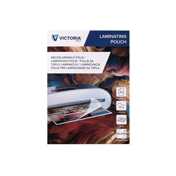 Laminovacia fólia, laminovateľná za tepla, 75 mikr., A3, lesklá, VICTORIA OFFICE