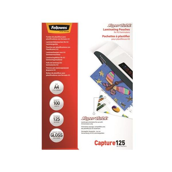 Laminovacia fólia, 125 mikr., A4, SuperQuick, lesklá, 100 ks, FELLOWES