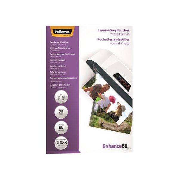 Laminovacia fólia za tepla, 80 mikr., 100x150 mm, lesklá, 25 ks, FELLOWES
