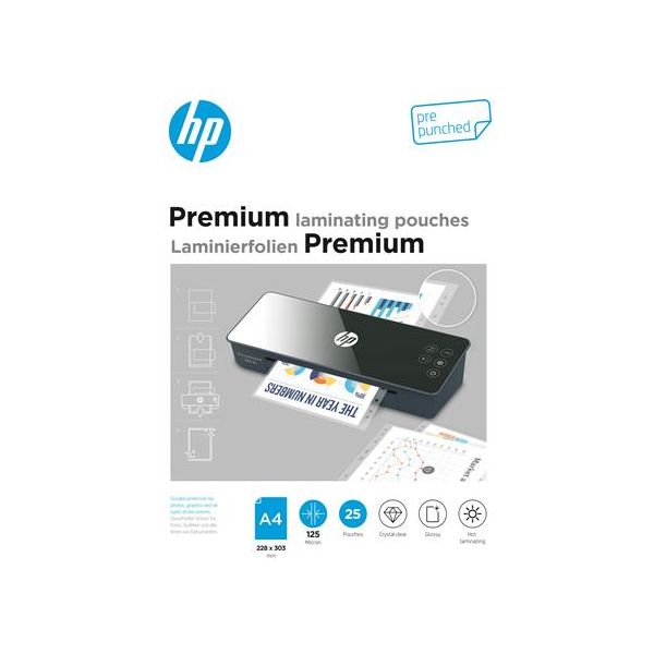 Laminovacia fólia, 125 mikrónov, A4, lesklá, 25 ks, HP "Premium"