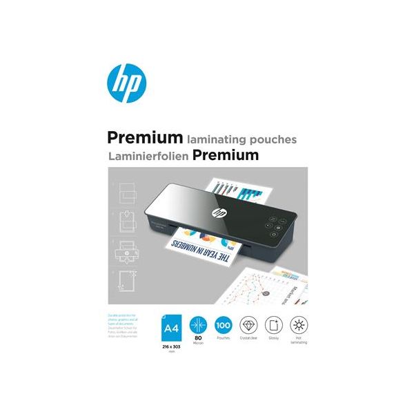 Laminovacia fólia, 80 mikrónov, A4, lesklá, 100 ks, HP "Premium"