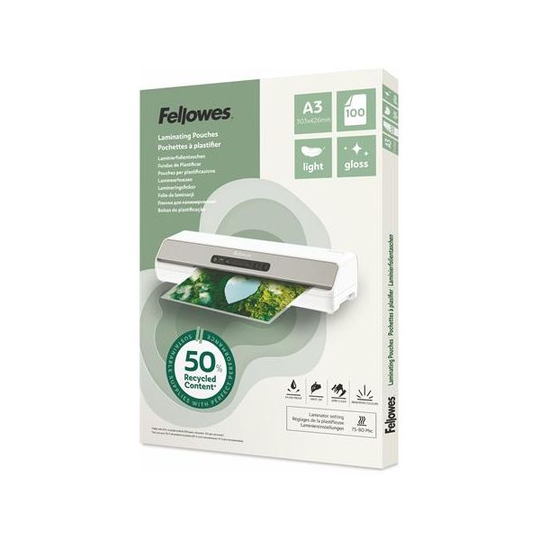 Laminovacia fólia, 80 mikr., A3, lesklá, 100 ks, FELLOWES "Light"
