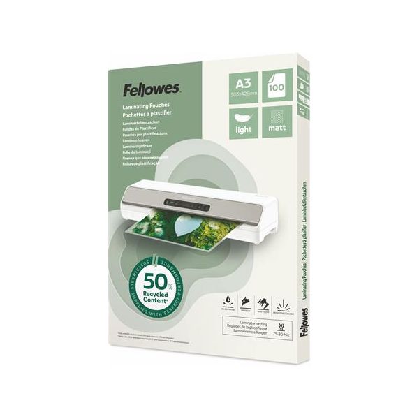 Laminovacia fólia, 80 mikr., A3, matná, 100 ks, FELLOWES "Light"