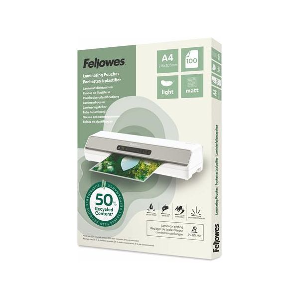 Laminovacia fólia, 80 mikr., A4, matná, 100 ks, FELLOWES "Light"