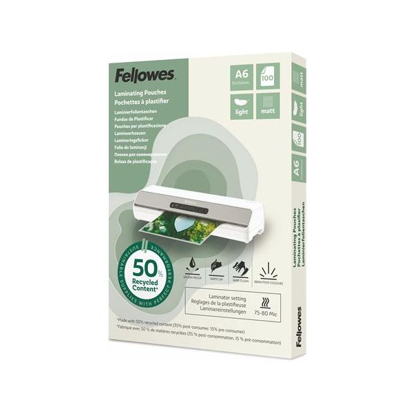 Laminovacia fólia, 80 mikr., A6, matná, 100 ks, FELLOWES "Light"