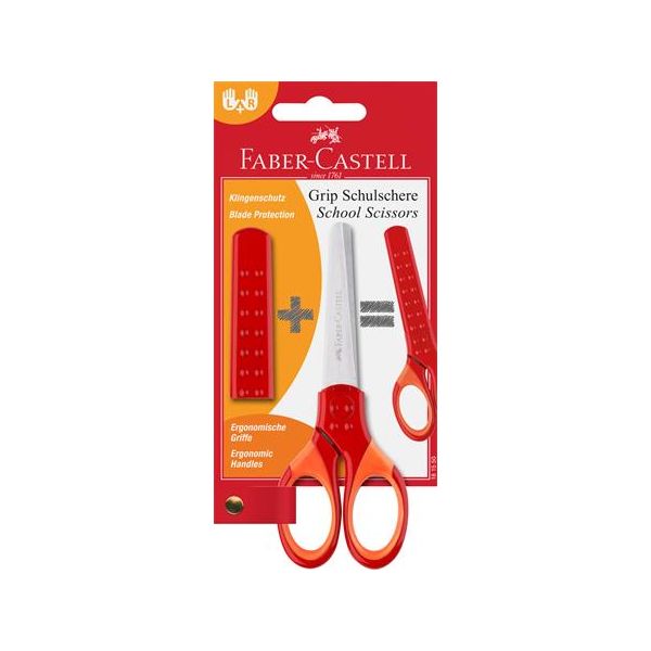 Nožnice, školské, 13,5 cm, s krytom na čepeľ, FABER-CASTELL, červená