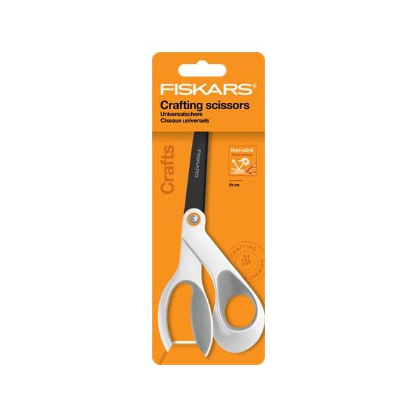 Nožnice, univerzálne, s nepriľnavým povrchom, 21 cm, FISKARS "Titanium", biela