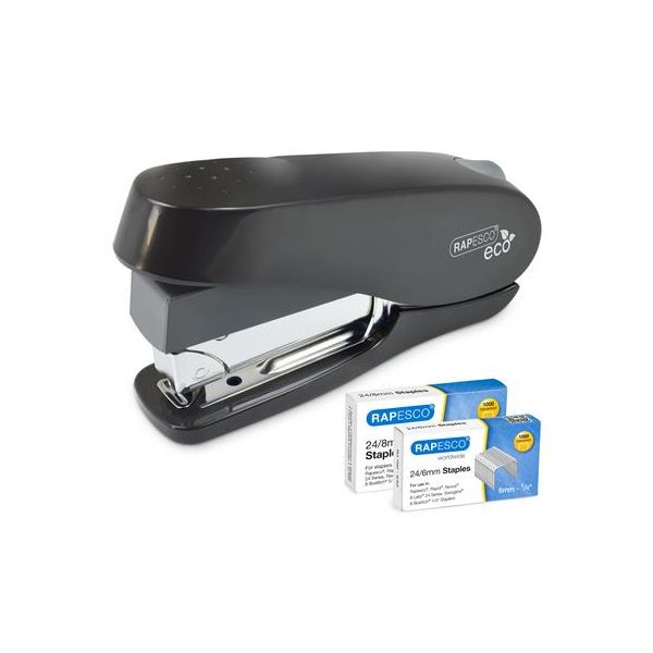 Zošívačka, 24/6, 26/6, 26/8, 50 listov, uľahčené zošívanie, antibakteriálne, RAPESCO " ECO Luna Less Effort", čierna