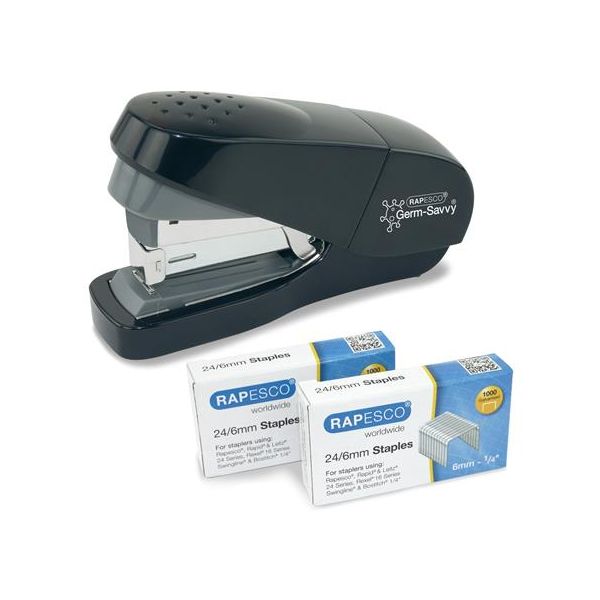 Zošívačka, 24/6, 35 listov, uľahčené zošívanie, antibakteriálne, RAPESCO "ECO Less Effort", čierna