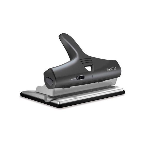 Dierovačka, nastaviteľné množstvo dierok, 32 listov, RAPESCO "Heavy Duty", čierna-sivá