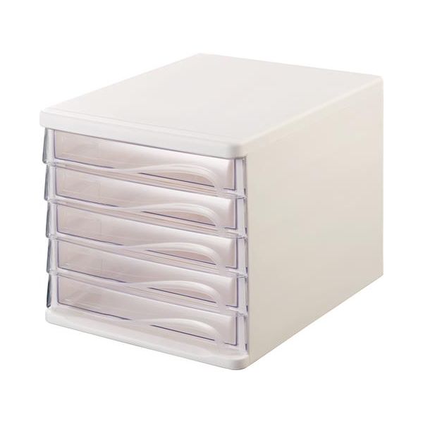 Zásuvkový box na dokumenty, plast, 5 zásuviek, HELIT, biely/priehľadný