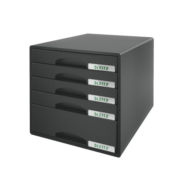 Zásuvkový box na dokumenty, plastový, 5 zásuviek, LEITZ "Plus", čierny