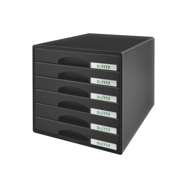 Box na dokumenty, plastový, 6 zásuviek, LEITZ "Plus", čierny