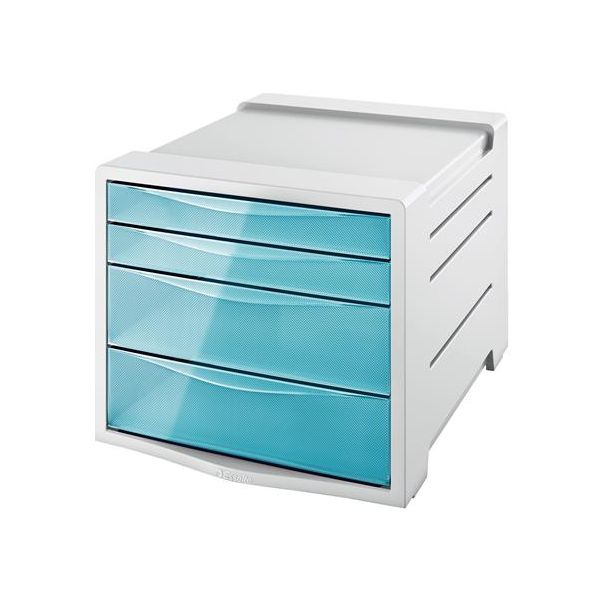 Zásuvkový box na dokumenty, plastový, 4 zásuvky, ESSELTE "Colour`Breeze", priehľadný modrý
