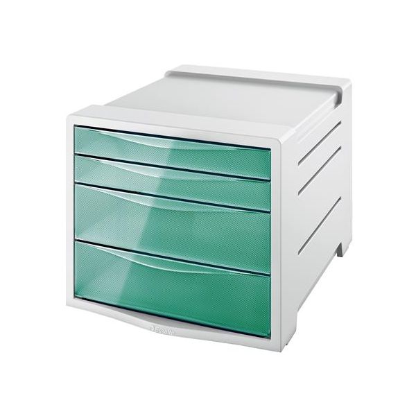 Zásuvkový box na dokumenty, plastový, 4 zásuvky, ESSELTE "Colour`Breeze", priehľadný zelený