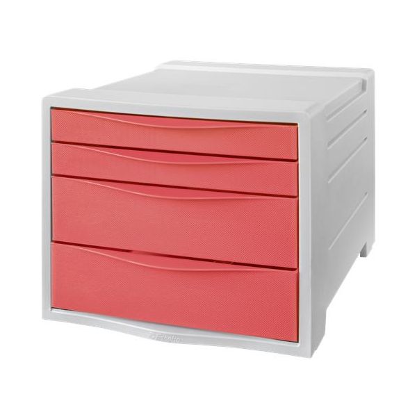 Zásuvkový box na dokumenty, plastový, 4 zásuvky, ESSELTE "Colour`Breeze", priehľadný koralový