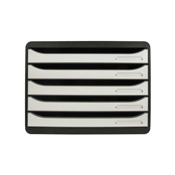 Box na dokumenty, plast, 5 zásuviek, EXACOMPTA "BIigBox Glossy", čierny-biely