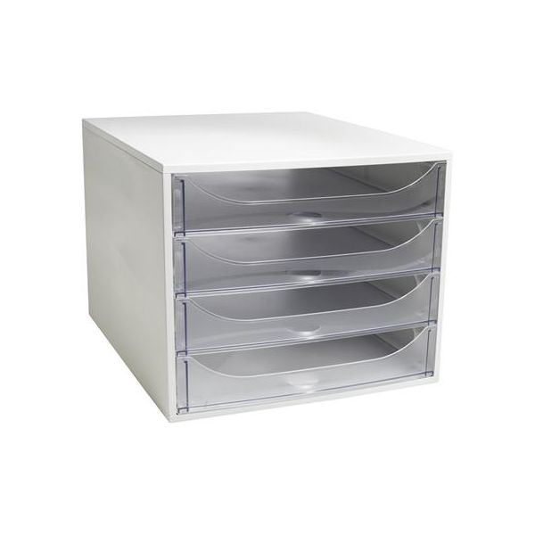 Úložný box na dokumenty, plastový, 4-zásuvkový, EXACOMPTA "Ecobox Office", sivý-priehľadný