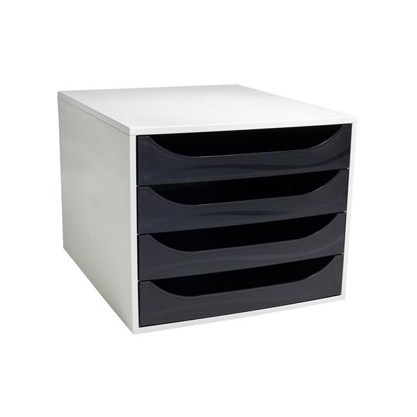 Úložný box na dokumenty, plastový, 4-zásuvkový, EXACOMPTA "Ecobox Office", sivá-čierna